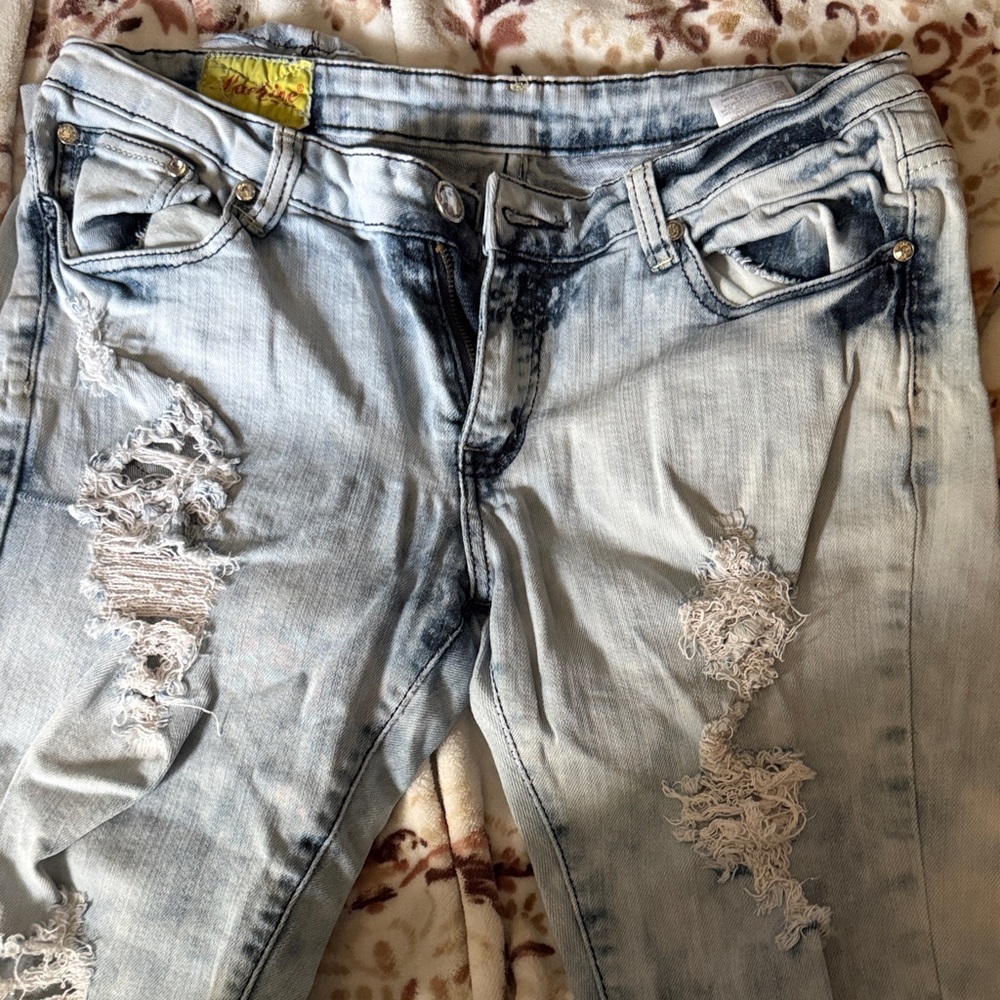 Machine Light Blue Distressed Skinny Jeans